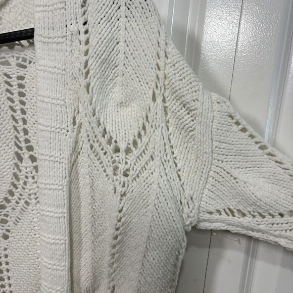 Freshman 1996 Cardigan Womens M White Chunky Knit Long Open Front Boho Cozy - Picture 2 of 8